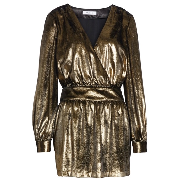 FRAME GOLD METALLIC VELVET MINI DRESS-WORN ONCE! - Picture 8 of 10